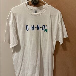 Gildan White Tee with Blue and Yellow Graphic